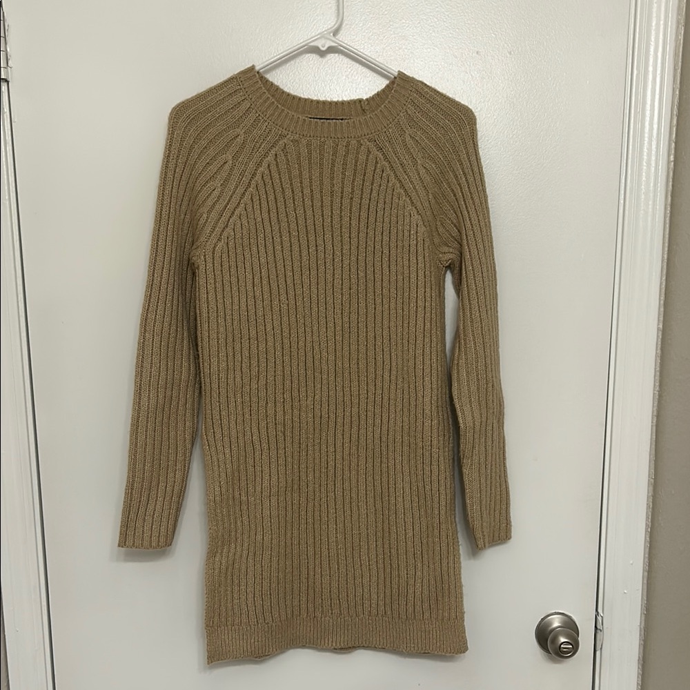 Forever 21 Tan Crew Neck Sweater with Long Sleeves and Ribbed Knit